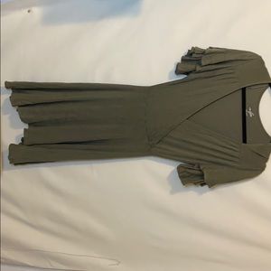 Olive Green Surplice Dress with Flutter Sleeve